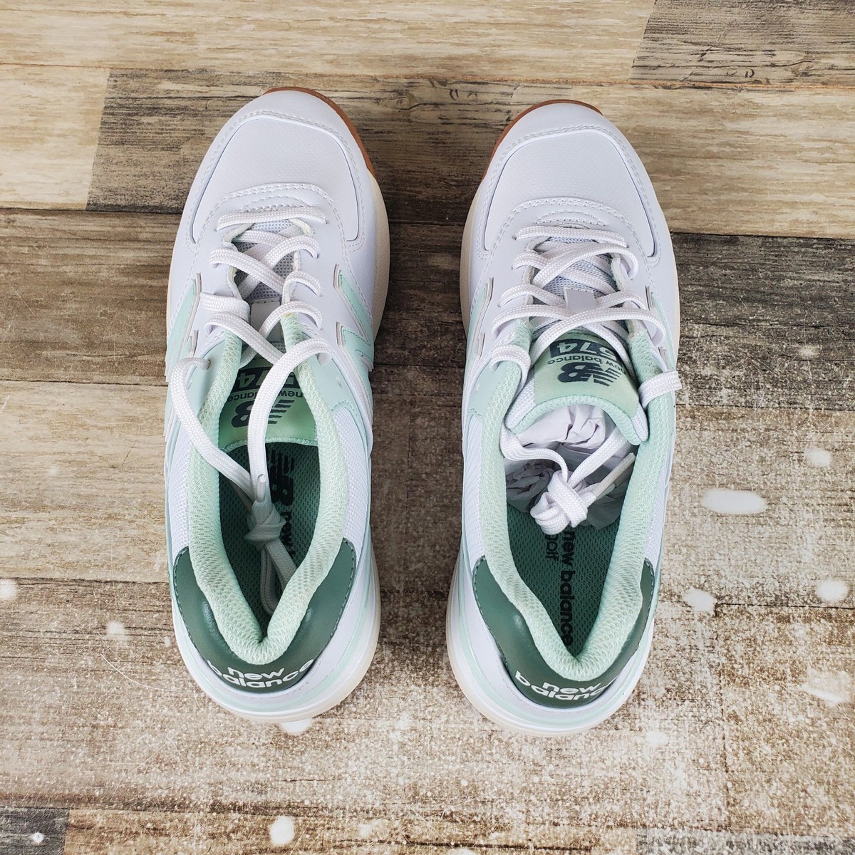 New Balance 574 Womens Golf Shoes Sz 7.5 White Green Athletic Lace