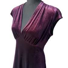 Vintage 90s Purple Velvet Midi Dress Y2K Bell Whimsigoth Skater Skirt Stretch 8