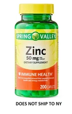 Spring Valley Zinc 50mg Caplets- 200 Count new free shipping