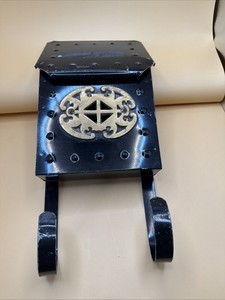 Vintage MCM Metal Wall Mount Mailbox Black Scrolled Window Newspaper Holder