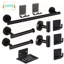 11 Pcs Black Bathroom Hardware Set Stainless Steel Towel Bar Towel Racks Hooks