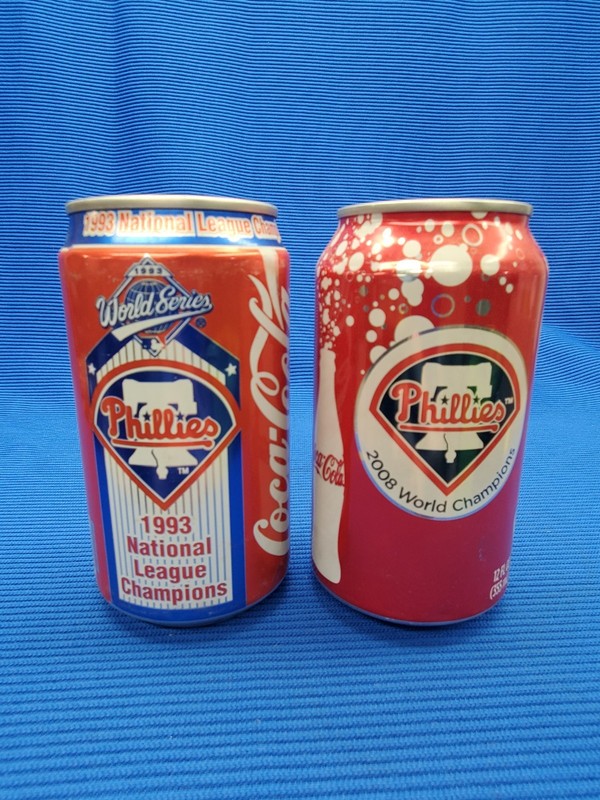 Lot of 2 - Coca-Cola 1993 & 2008 Philadelphia Phillies - 12oz Aluminum Soda Cans