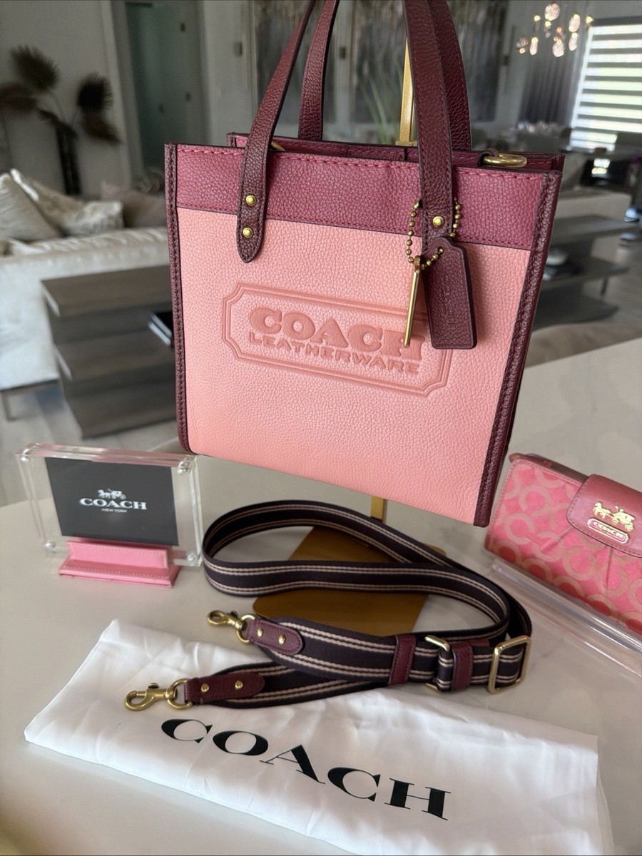 COACH Field Tote 22 Pink Leather 2Way Bag Authentic Handbag Box 2
