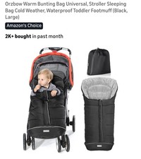 Orzbow Universal Stroller Footmuff For Baby Stroller-Black/Grey-NEW W/TAGS-NOBOX