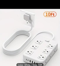Flat Plug Surge Protector Power Strip with An Outlet Extender Available 10 Ft