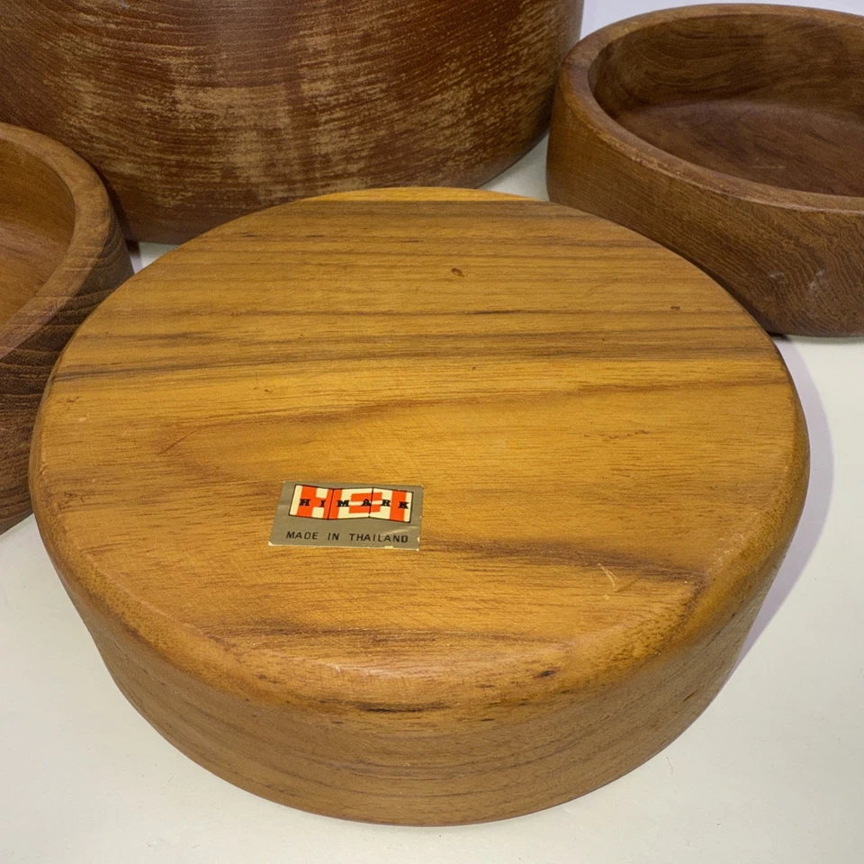 Vintage Mid 20th Century Teak Wood Salad Bowl 5 Piece Salad Bowl Set. Thailand - Image 2 of 4