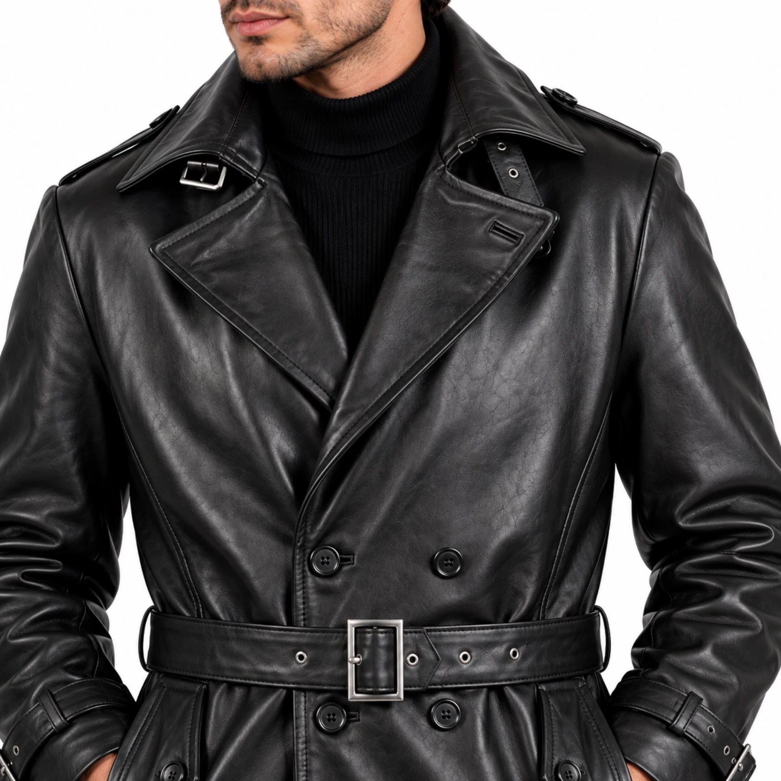 Resident Evil Requiem RE9 Trench coat Zeno Black Leather Coat,  Cosplay image 7