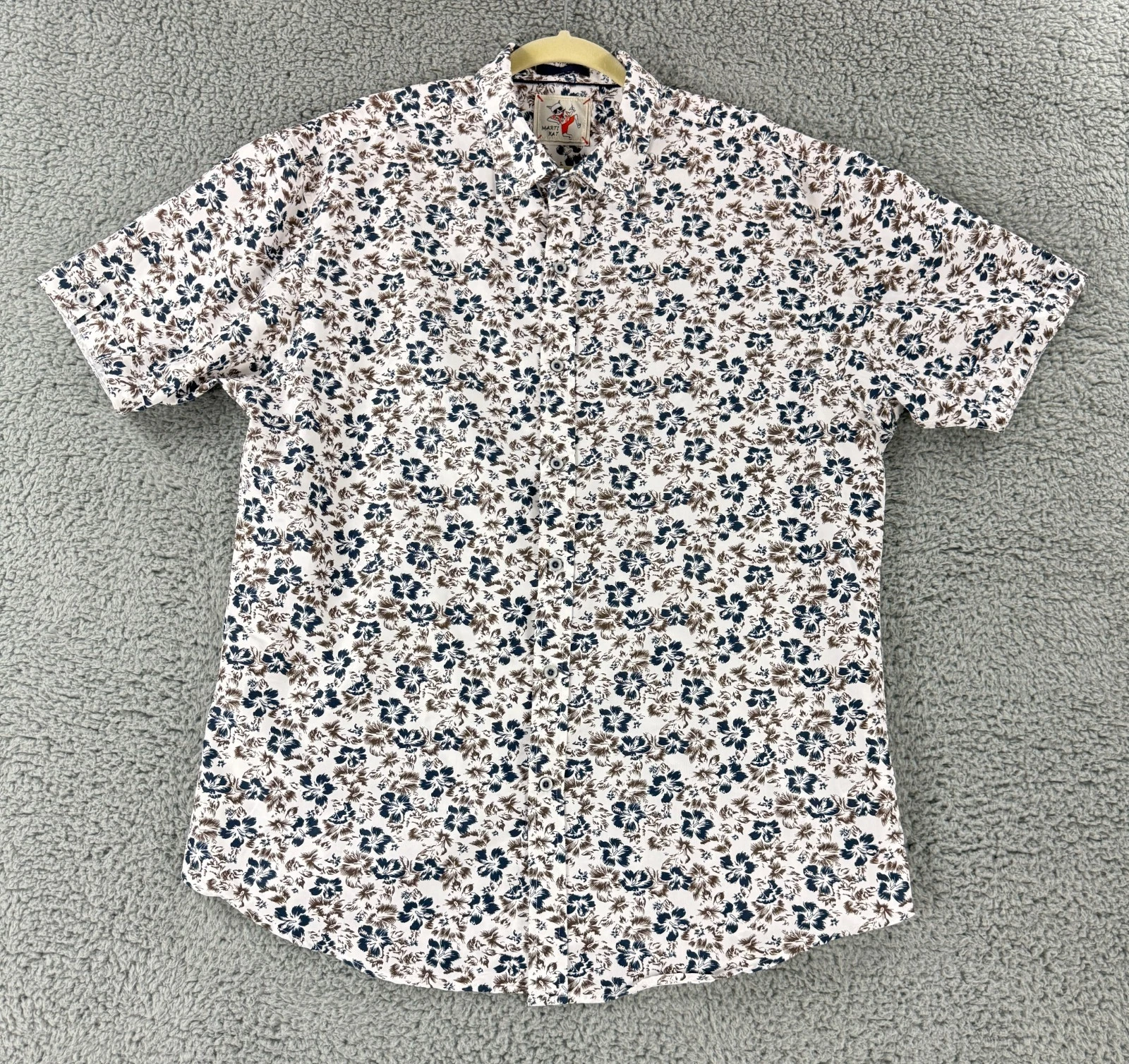 Mari Kat Floral Shirt Mens 2XL White Short Sleeve Button Up Casual Tropical