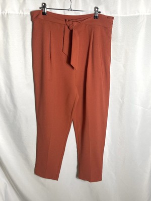 Free Press Rust Tie Waist Tapered Pants Size L Textured Crepe