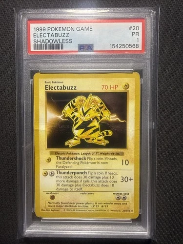 Pokemon Electabuzz Base Set Shadowless1st Edition 20/102 PSA 1 POP 7
