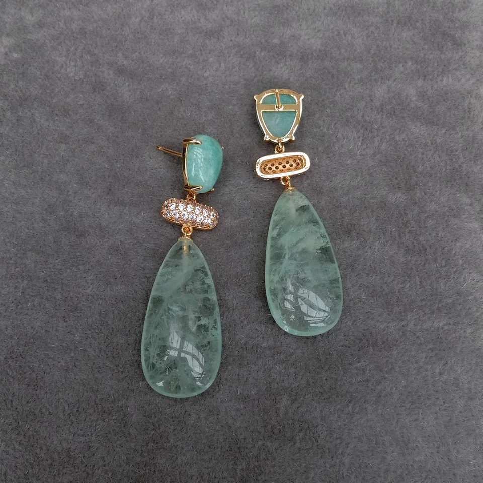 Women Earrings Fashion Green Amethyst Prasiolite Amazonite Stud Earring Jewelry - Image 3 of 4