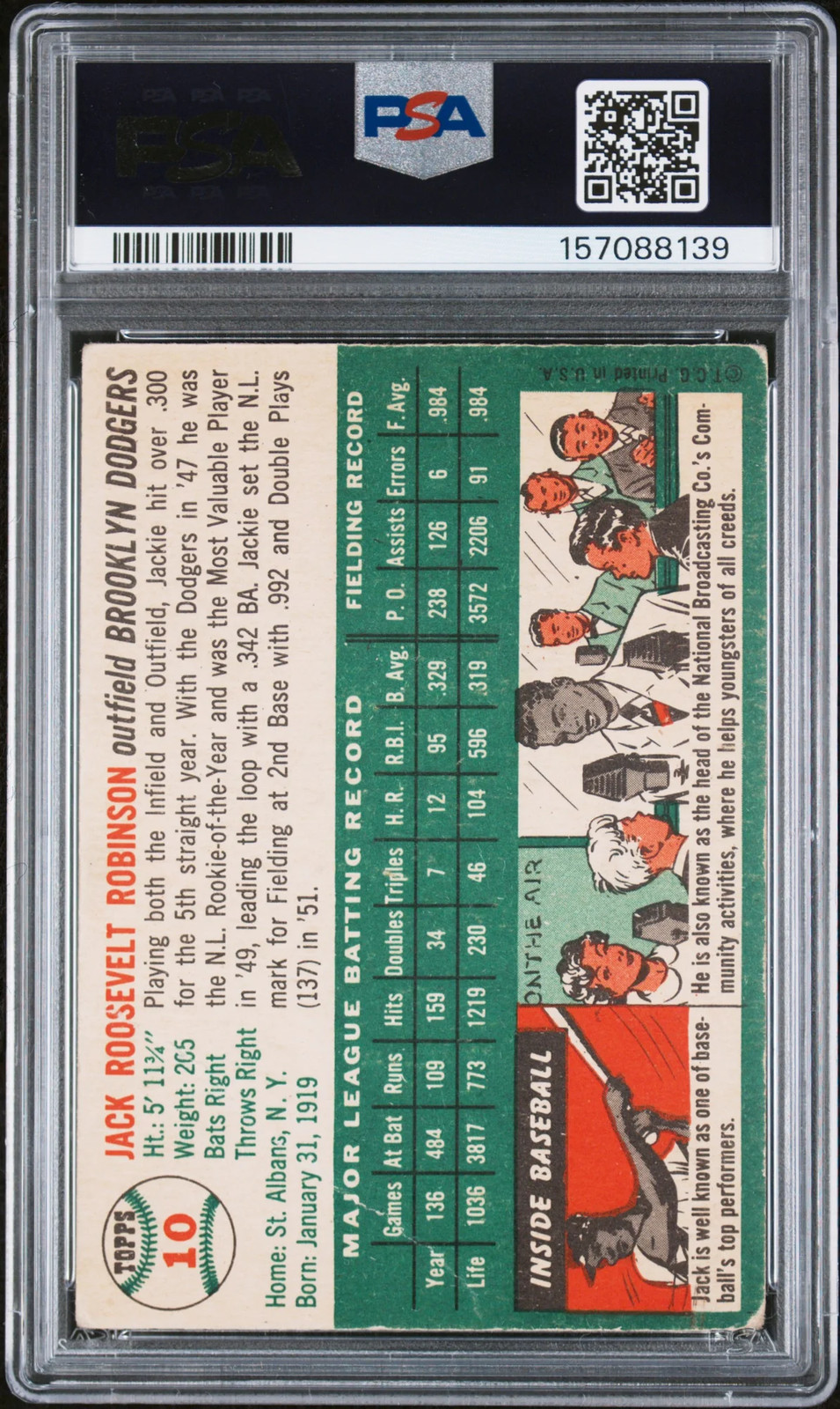 1954 Topps Jackie Robinson #10 Vintage PSA 2 view 2