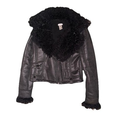 Cache Black Knit Jacket with Faux Fur Trim Vintage Y2K, Zip Front, Medium