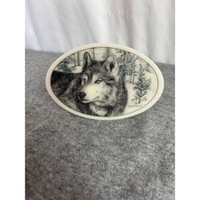 Janet Vancil Wo-Di Wolf Scrimshaw Art Oval Pl...