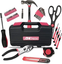 ANXTECH 39pcs Pink Hand Tool Set General Household Tool Kit Storage Toolbox