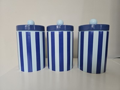 Blue Ceramic Jars Earthenware Storage Pack Of 3 Cookie Jars