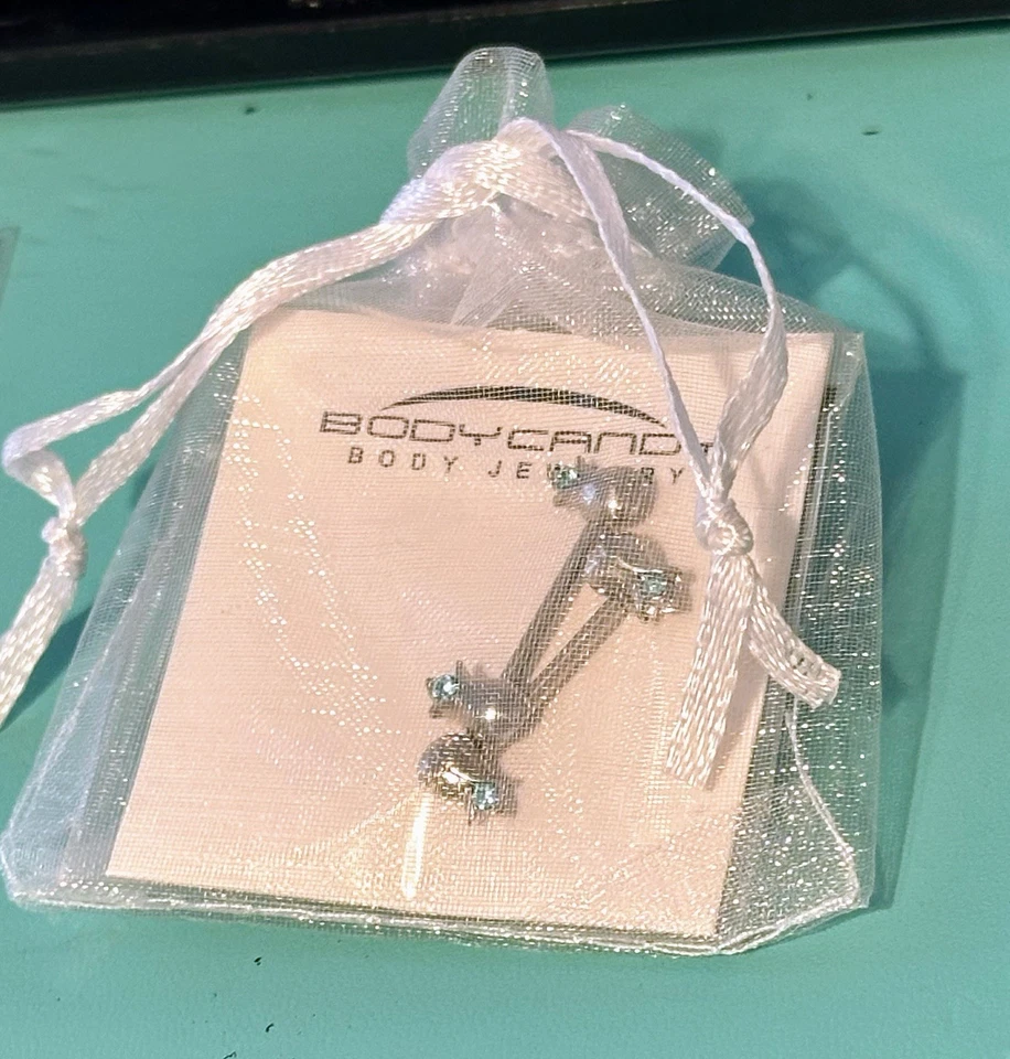 BodyCandy 14G Tulip w/ Blue Gem Stainless Steel Nipple Barbells - Sealed - Image 2 of 4