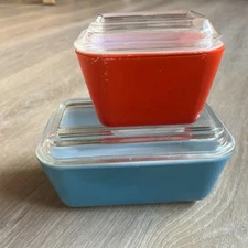 Vintage Pyrex 4 Pc Blue + 502B Bread Dish Refrigerator Storage Containers W/ Lid