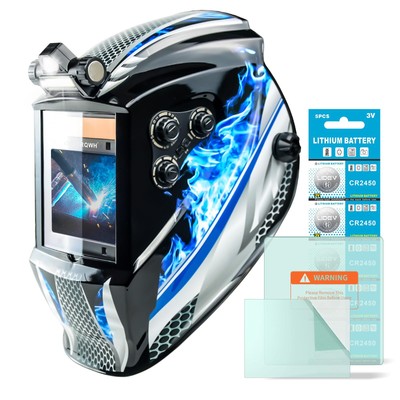 Solar Powered Auto Darkening Welder Mask with Large True Color View & 4 Sensors