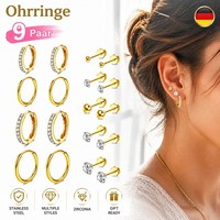 9 Paar Ohrringe Edelstahl Hypoallergen Zirkonia Creolen Geschenk Damen Herren