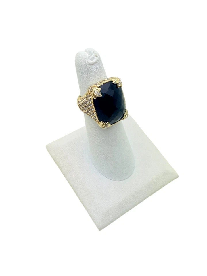 Judith Ripka Sterling Silver Gold Tone Pave CZ Black Onyx Ring Size 5 - Boxes! - Image 4 of 4