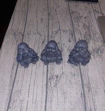 Statuette Buddha (Budai) in Polvere di Pietra , Non Vedo , Non Sento , Non Parlo