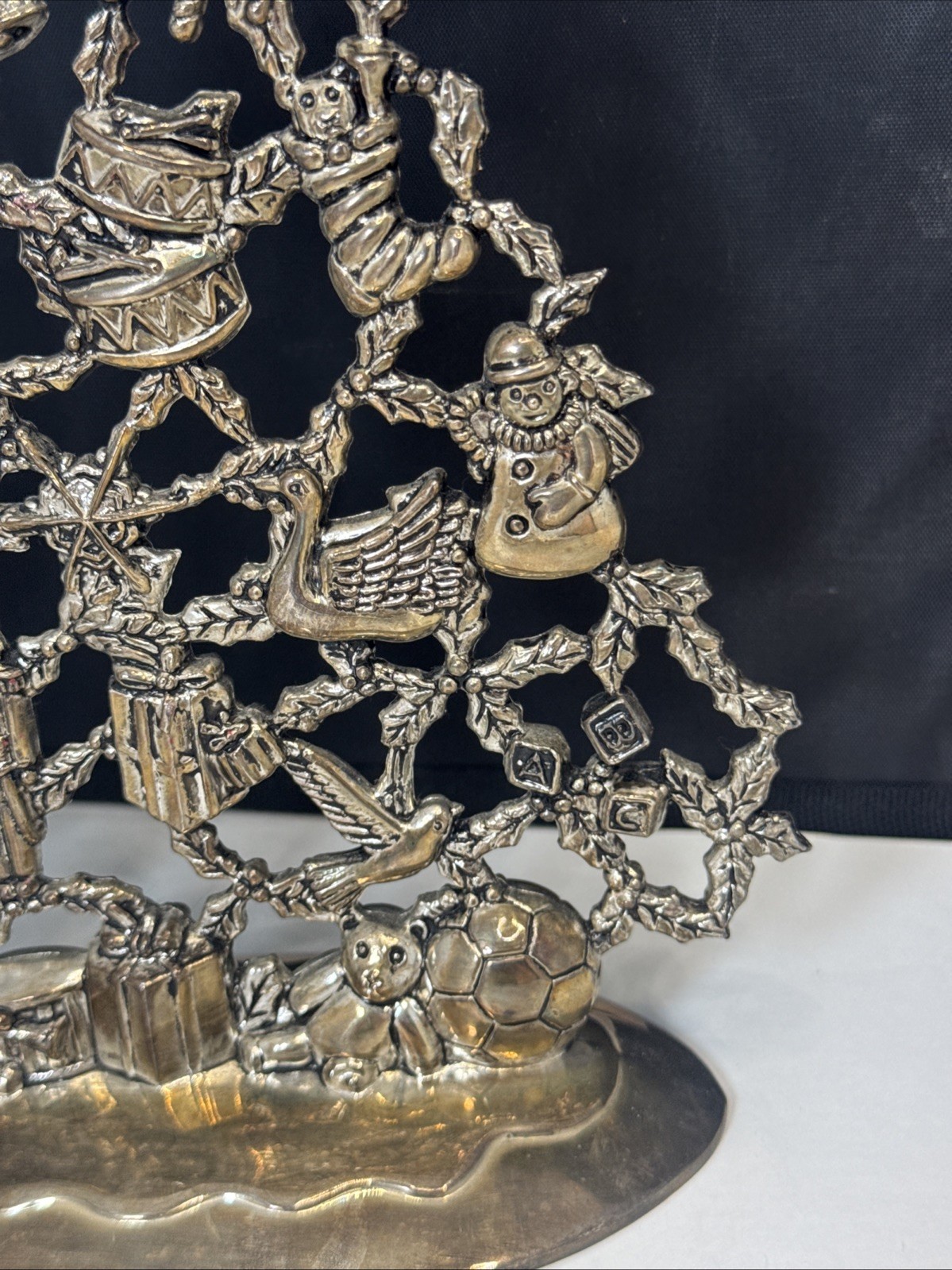 Vintage Estate Christmas Tree Candle Holder  - Silver plated Zinc with Patina