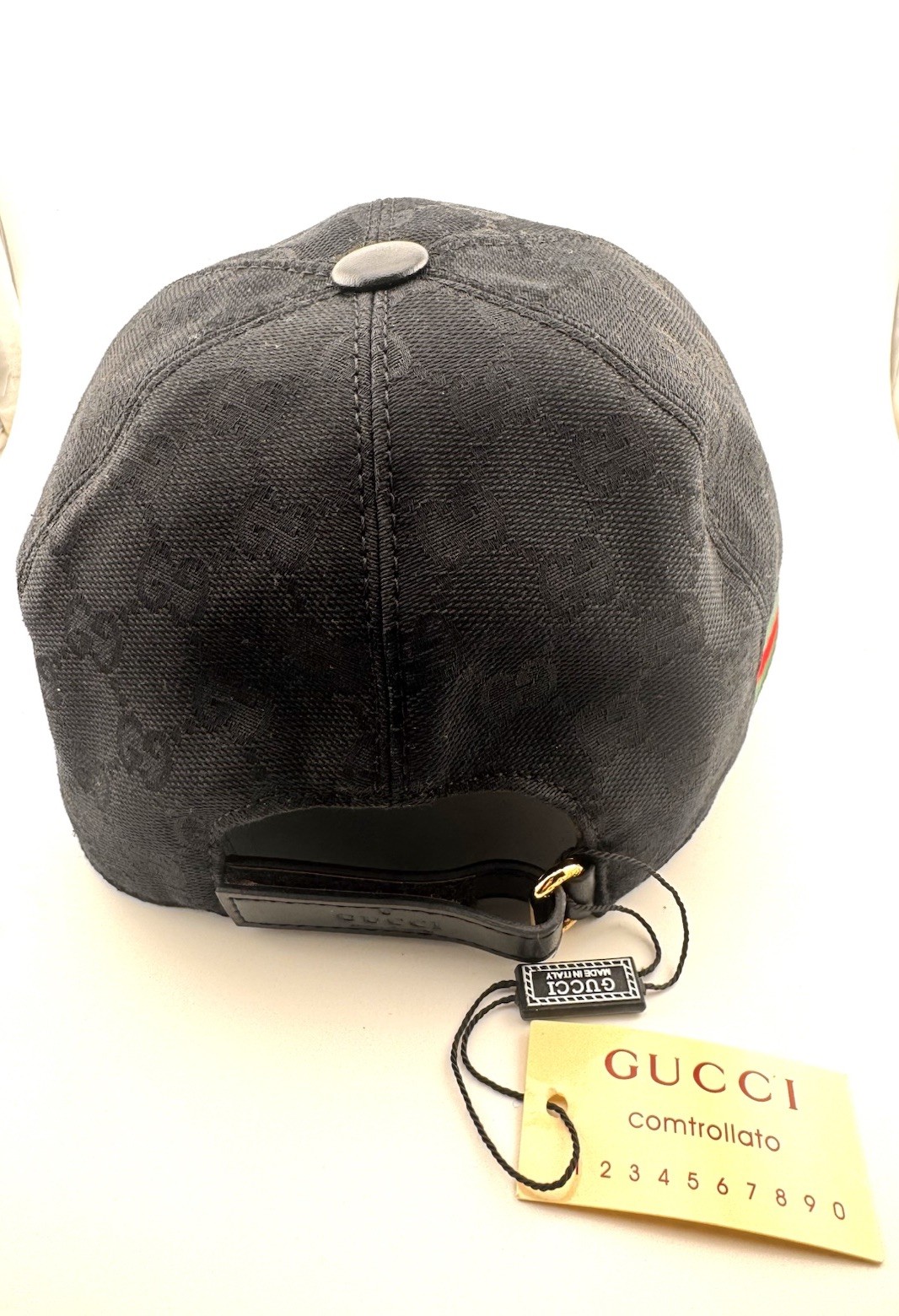 Gucci Web Detail Black Logo Print Adjustable Baseball Cap Sz M NWT paid $360  thumbnail 3