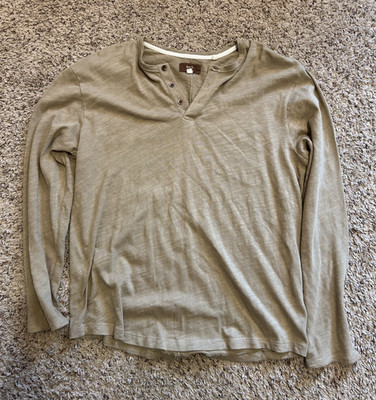 RYE 51 Mens Med Long Sleeve Henley Shirt Beige Casual Cotton Small Batch Heather