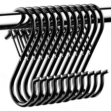 10 Pack S Hooks for Hanging with Safety Buckle, 3-1/2 Inch Heavy Duty Metal S...