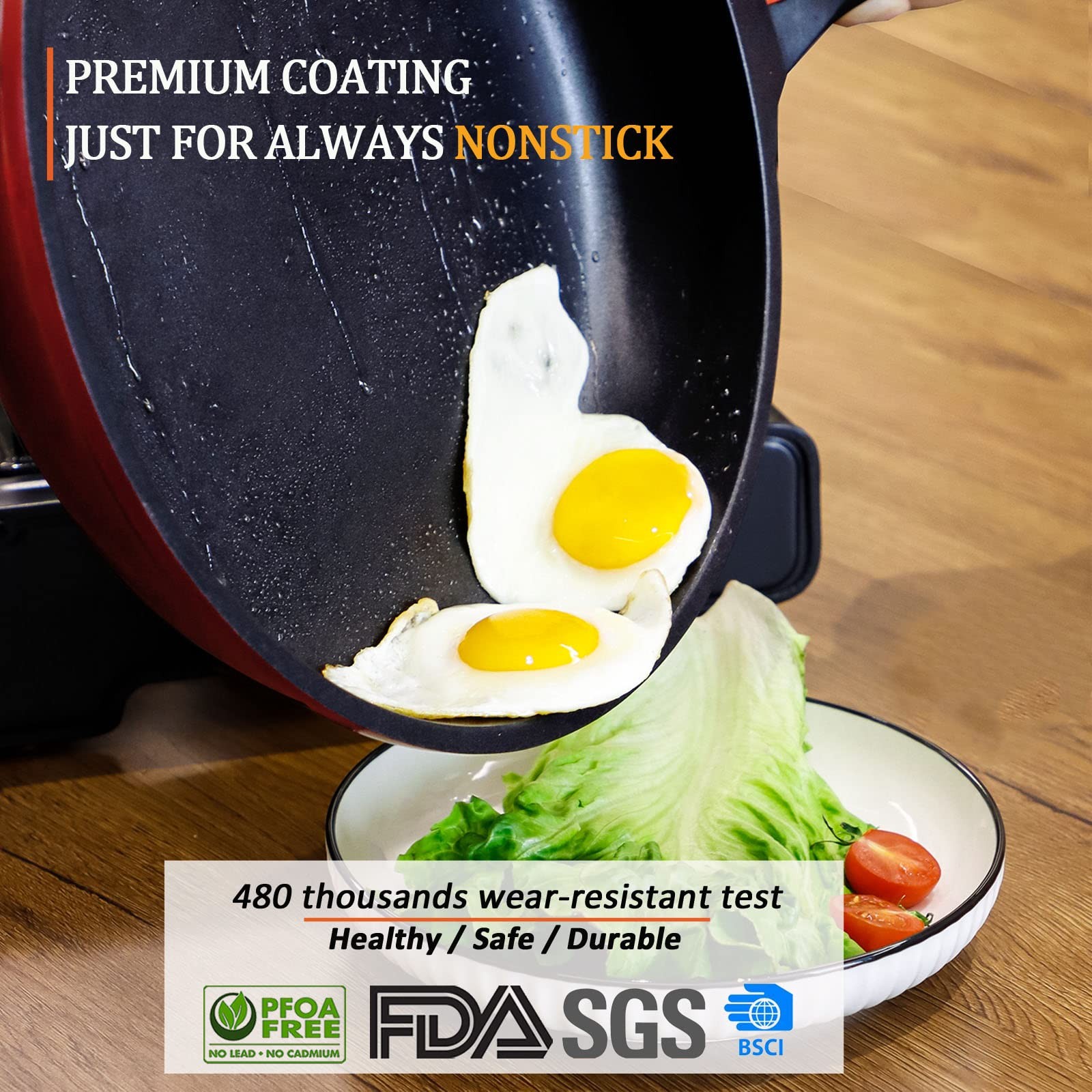 Non Stick Frying Pans with Lids, 100% PFOA Free Stickless Skillets for Cookin...