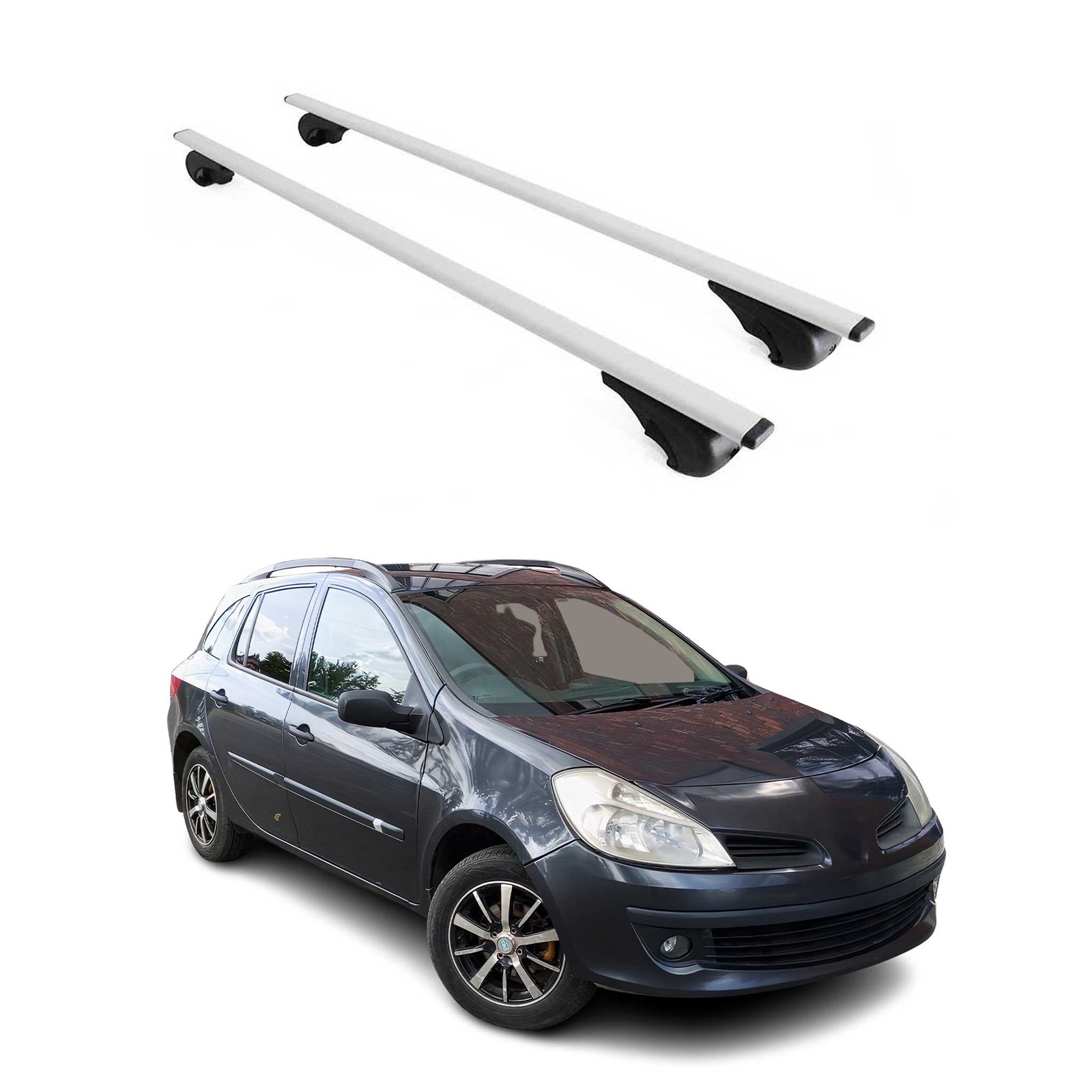 Barres de toit transversales en fer argent pour Renault Clio Grandtour 2005-2012