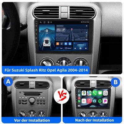Autoradio 6+128G Android 15 CarPlay GPS Für Opel Suzuki Splash Agila B 2004-2014