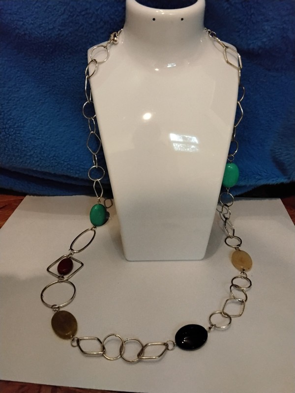 Vintage Multi Stone Silver tone Link Chain Necklace
