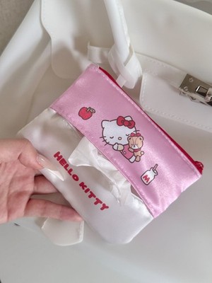 Hello Kitty Tissue Pouch Pink Satin Cosmetic Case Sanrio Japan