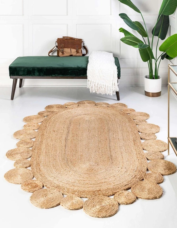 Ovaler Teppich Handgefertigt Geflochten Jute Teppich Wendeläufer Vorleger Für... - Bild 2 von 3