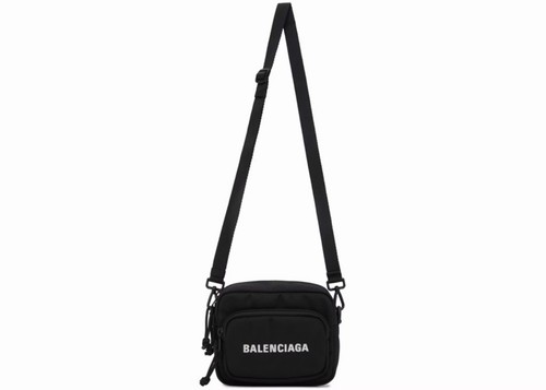 Balenciaga Wheel Logo Embroidered Camera Bag Nylon Black