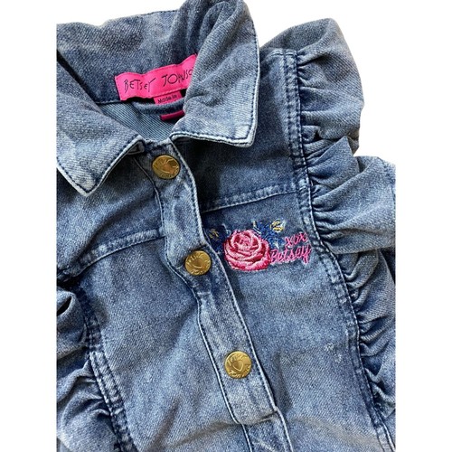 Betsey Johnson Girls Toddler Jean Jacket Vest 2T Blue Flower Sleeveless Ruffle - Picture 2 of 9
