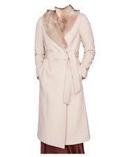 Reiss Dawson Removable Fur Collar Coat, Truffle, Size 2