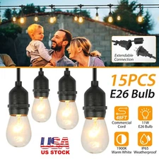 48FT Outdoor String Light Patio Vintage Edison Bulbs Hanging Socket Waterproof