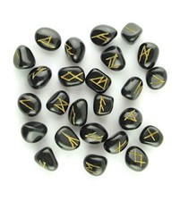 Black Agate Stone Elder Futhark Runes Set 25 pcs. Viking Norse Divination ms125