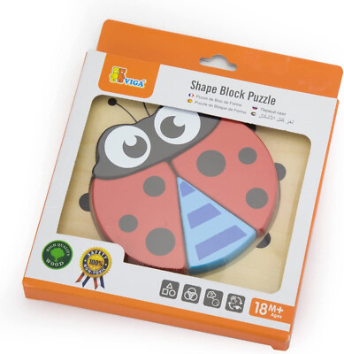 VIGA SHAPE BLOCK PUZZLE, Holzpuzzle Marienkäfer, NEU + OVP
