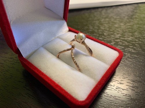 14k Rose Gold Pearl Engagement Ring set 