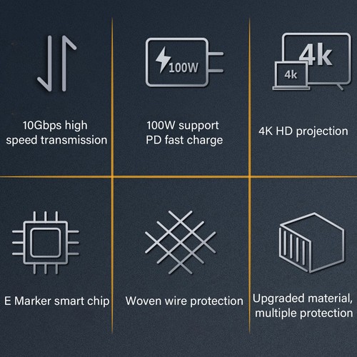 USB C Extension Cable 10Gbps Data Sync 100W Power Delivery 4K 60Hz Video Out DOB - Photo 6 sur 21
