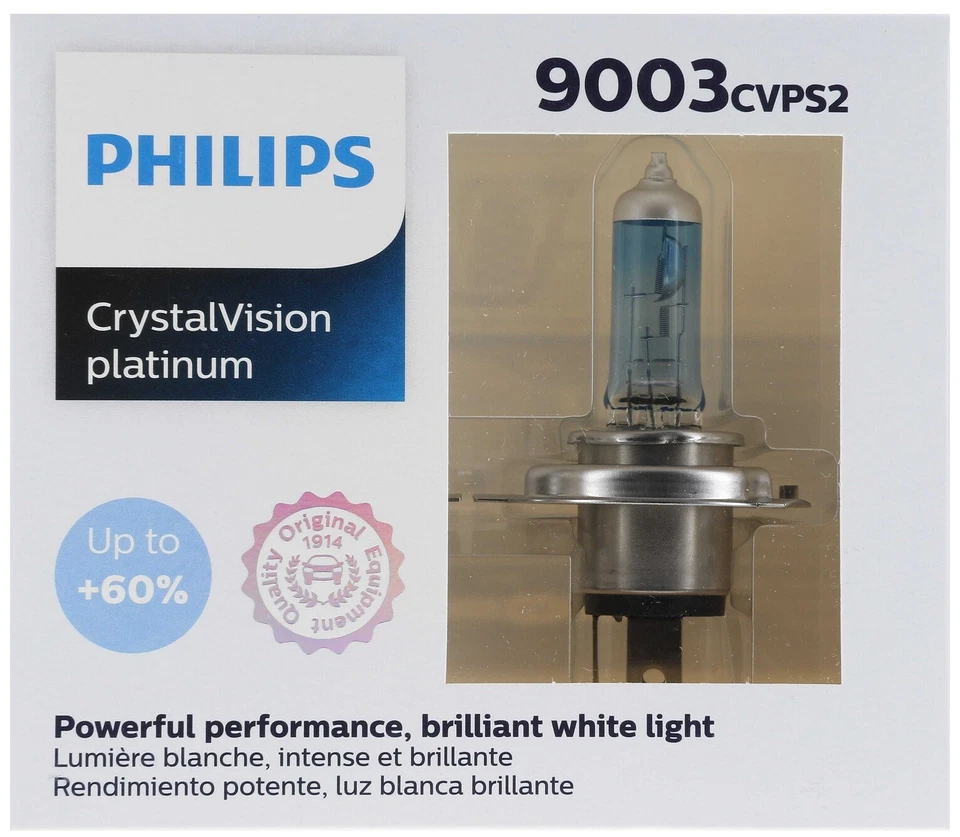 Philips Crystal Vision Platinum 9003 H4 60/55W Dos bombillas luz antiniebla haz alto OE Foto 2 de 4