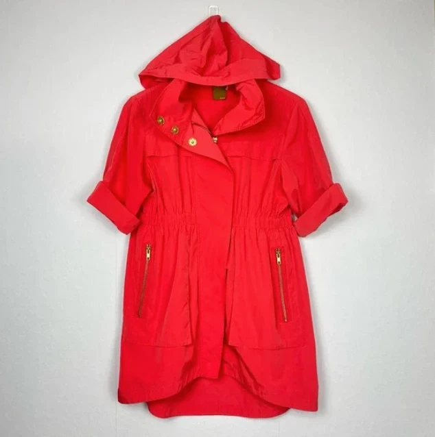 Ali Ro Red Anorak Jacket Rain Coat 3/4 Sleeve Removable Hood Womens Sz 0 $275 - Image 2 of 4