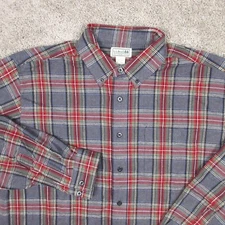 LL Bean Shirt Mens Large Gray Plaid Tartan Flannel Outdoor Button Up