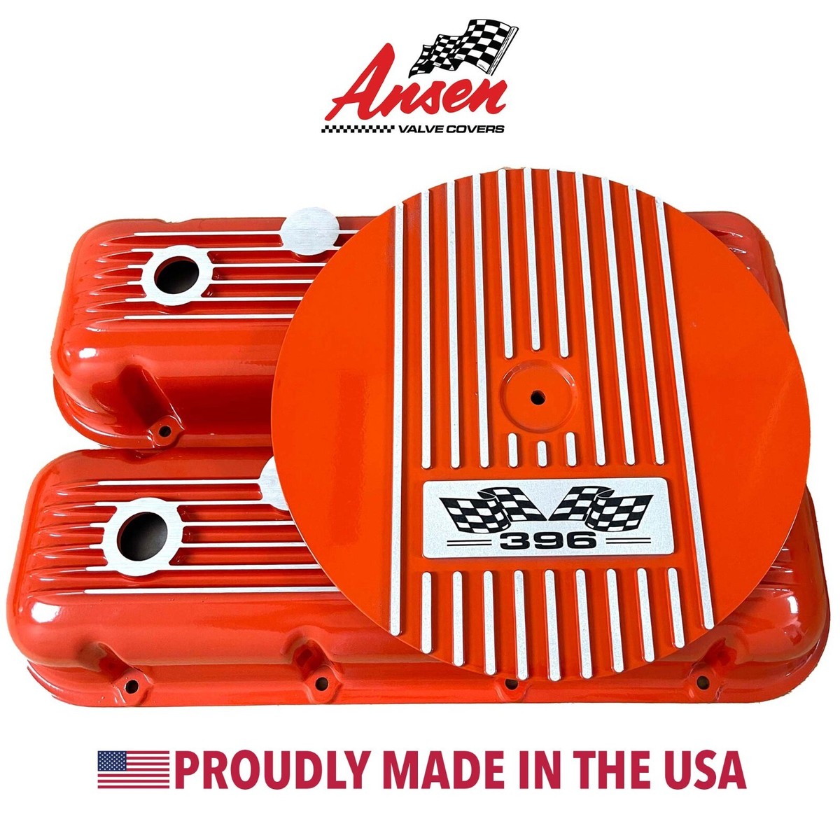 396 Big Block Chevy Finned Orange Valve Covers & 13