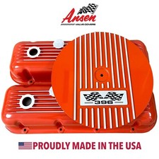 396 Big Block Chevy Finned Orange Valve Covers 14 Air Cleaner Kit - Ansen Usa 396 Big Block Chevy Finned Orange Valve Covers 14 Air Cleaner Kit - Ansen Usa