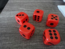 5 Red  Black 1" Square Hollow Hard Plastic Dice use for Games Math Counting